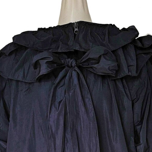 VALENTINO NAVY RUFFLE TRIM NECK TIE JACKET (40) - Picture 12 of 16